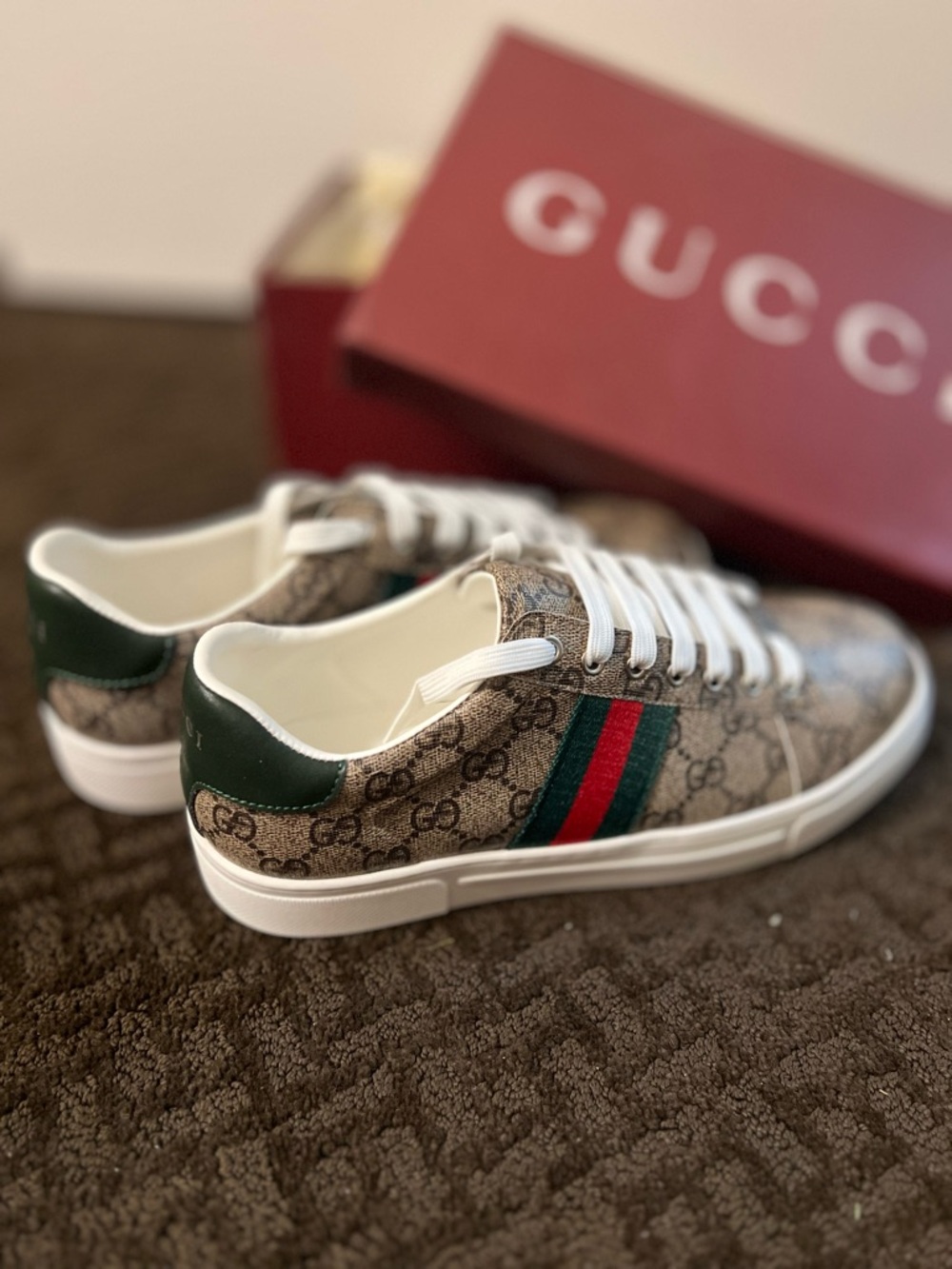 Gucci GG Supreme Sneakers with Green and Red Web